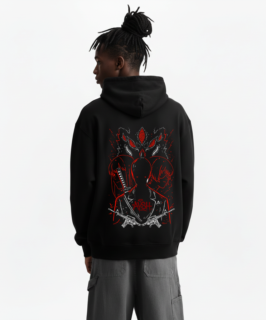 Denji Chainsaw Man anime hoodie - oversized streetwear design front view