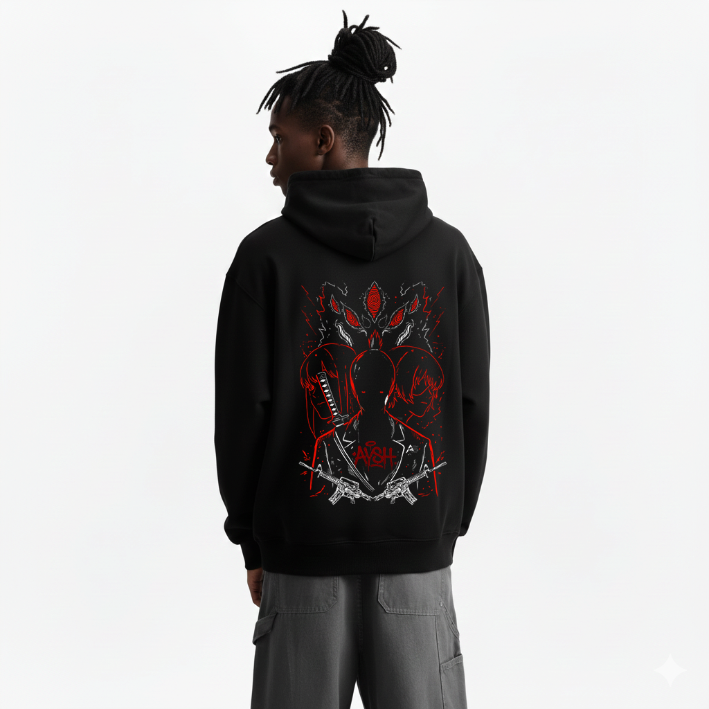 Denji Chainsaw Man anime hoodie - oversized streetwear design front view