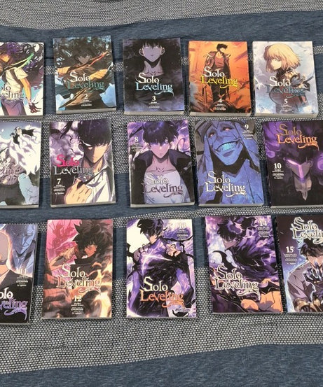 Solo Leveling manga - official anime book collection angle view