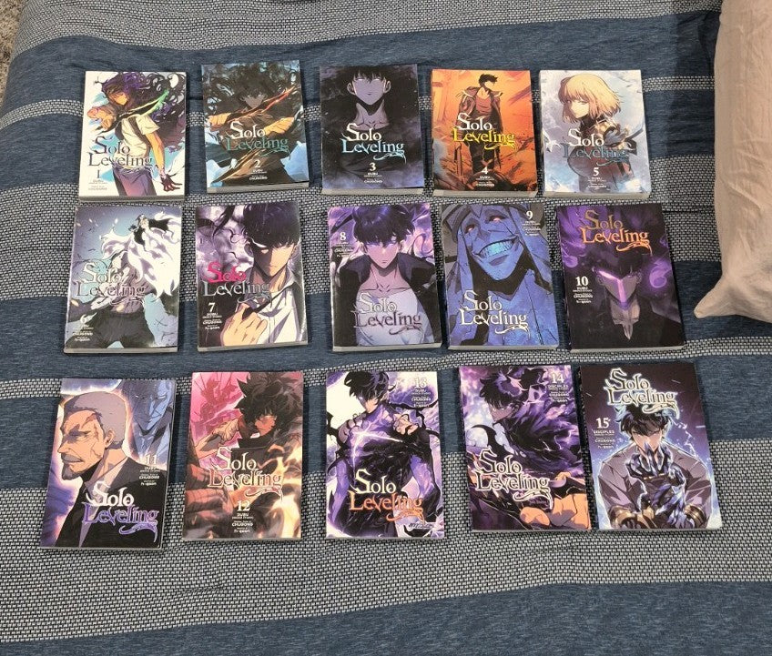 Solo Leveling manga - official anime book collection angle view